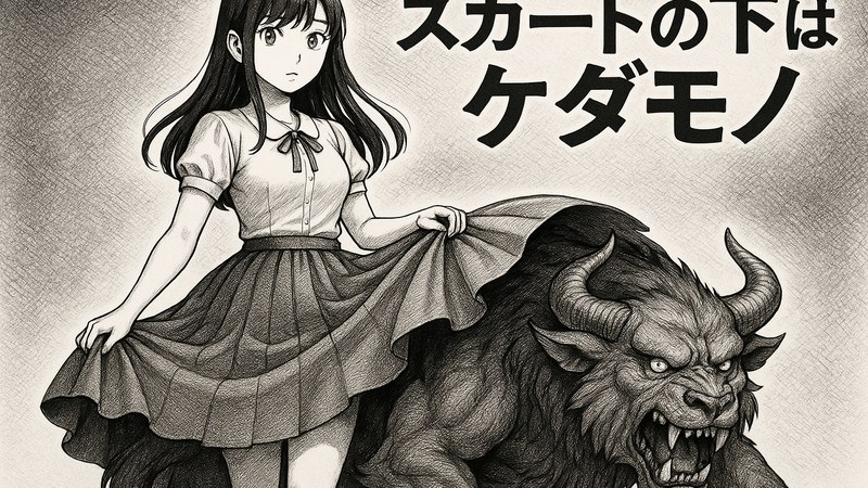 裙子下面是野兽 漫画 封面主视觉：裙摆之下若隐若现的野兽轮廓